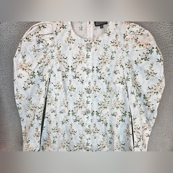 Daniel Bernstein Mini Dress Womens Sz M Floral Dramatic Shoulders Rhinestone - Picture 3 of 13